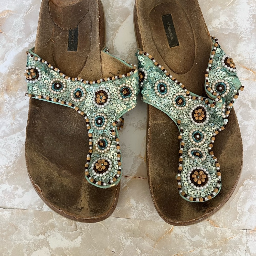 Beaded Mint Green Women's Thong Sandals